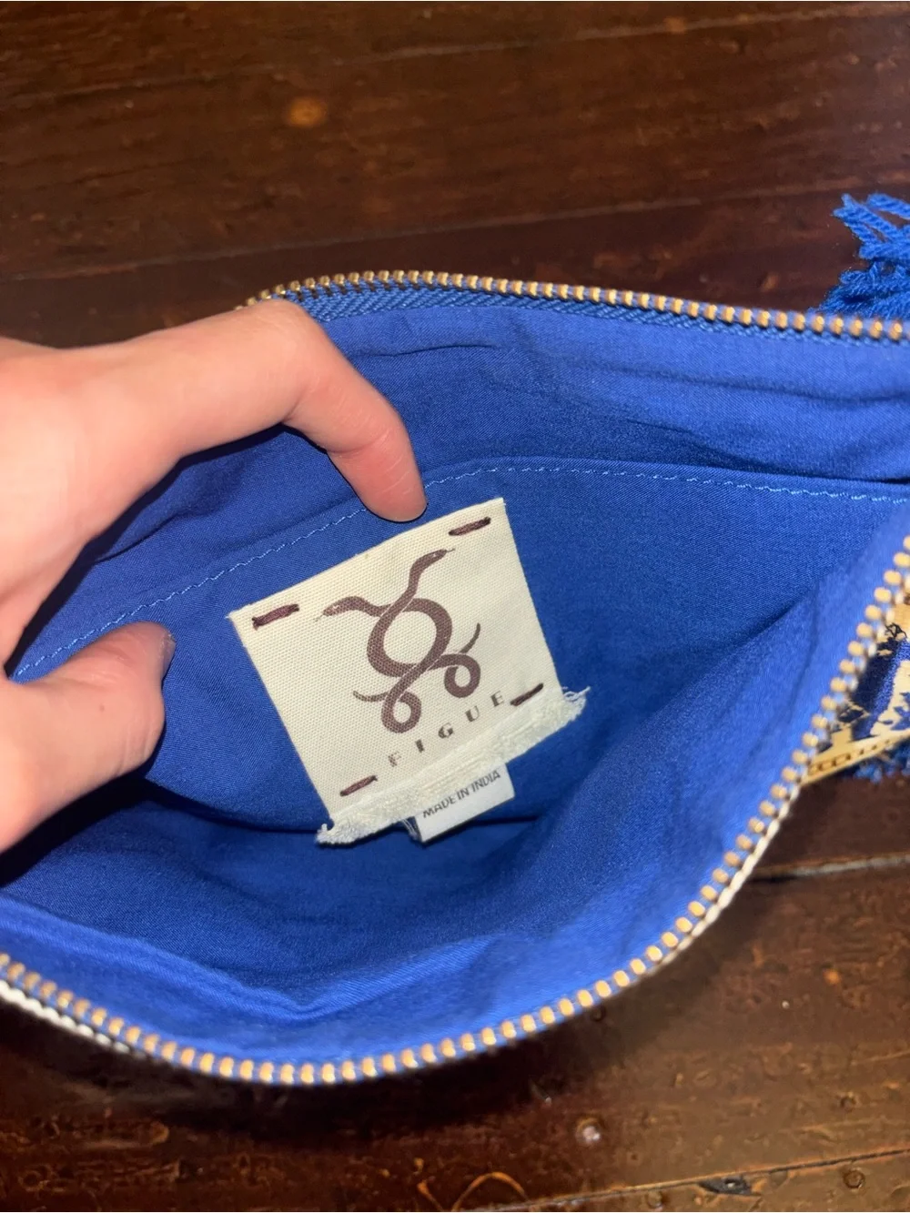 Figue Handwoven Blue & Cream Embroidered Clutch